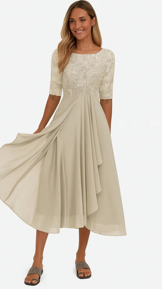 Midi-Kleid mit Spitze und Chiffonrock – Festliches Kleid für besondere Anlässe