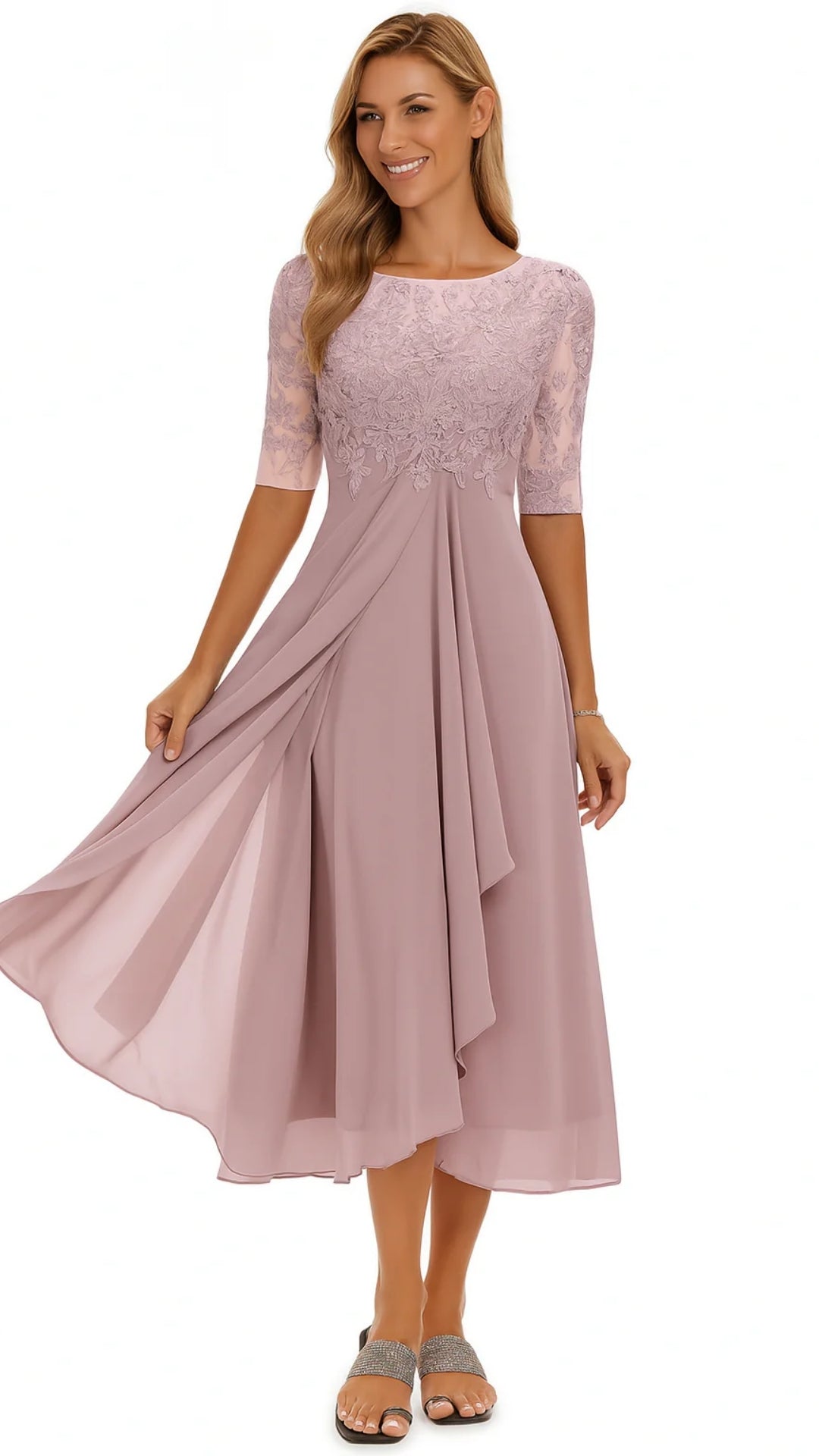 Midi-Kleid mit Spitze und Chiffonrock – Festliches Kleid für besondere Anlässe