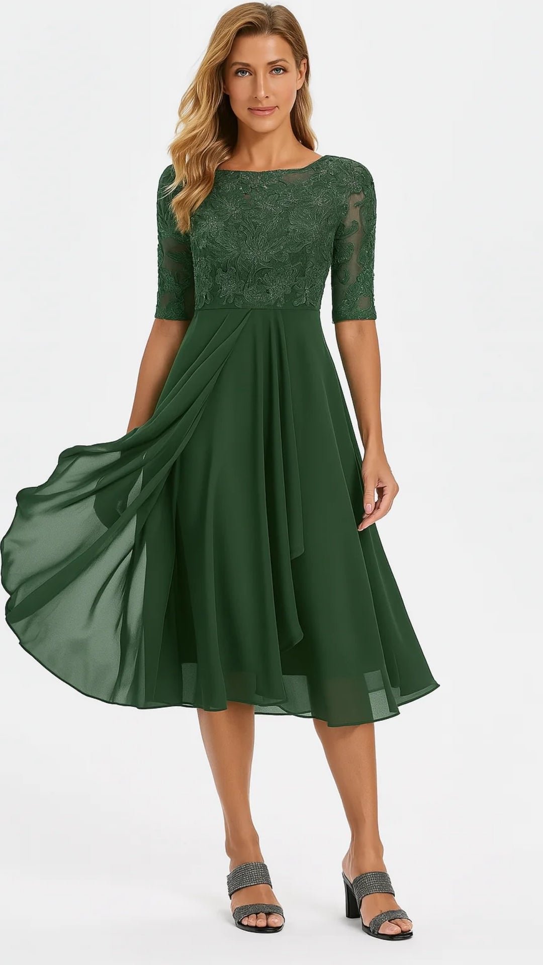 Midi-Kleid mit Spitze und Chiffonrock – Festliches Kleid für besondere Anlässe