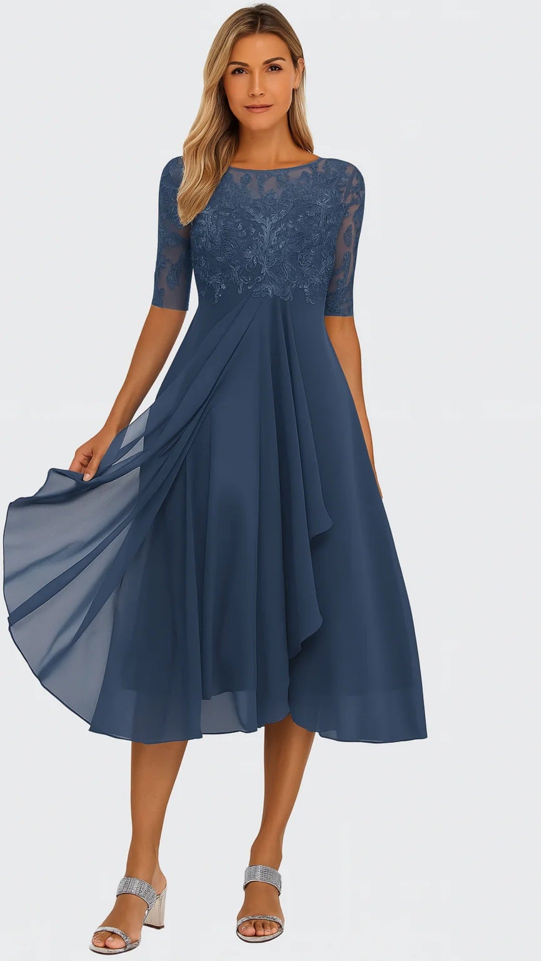 Midi-Kleid mit Spitze und Chiffonrock – Festliches Kleid für besondere Anlässe