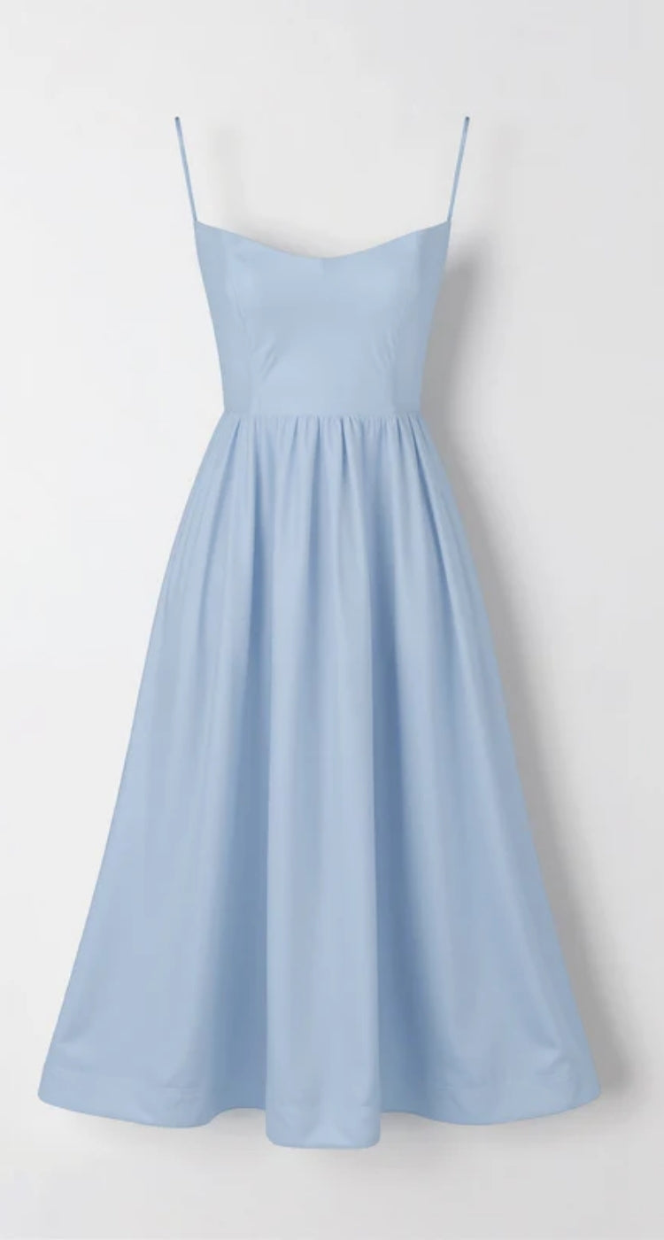 Midikleid in A-Linie mit Spaghetti-Trägern - ärmelloser V-Ausschnitt