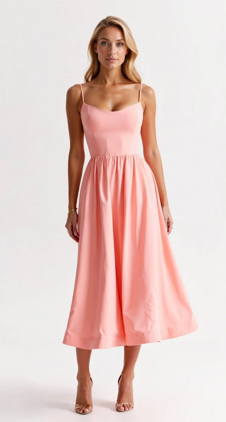 Midikleid in A-Linie mit Spaghetti-Trägern - ärmelloser V-Ausschnitt