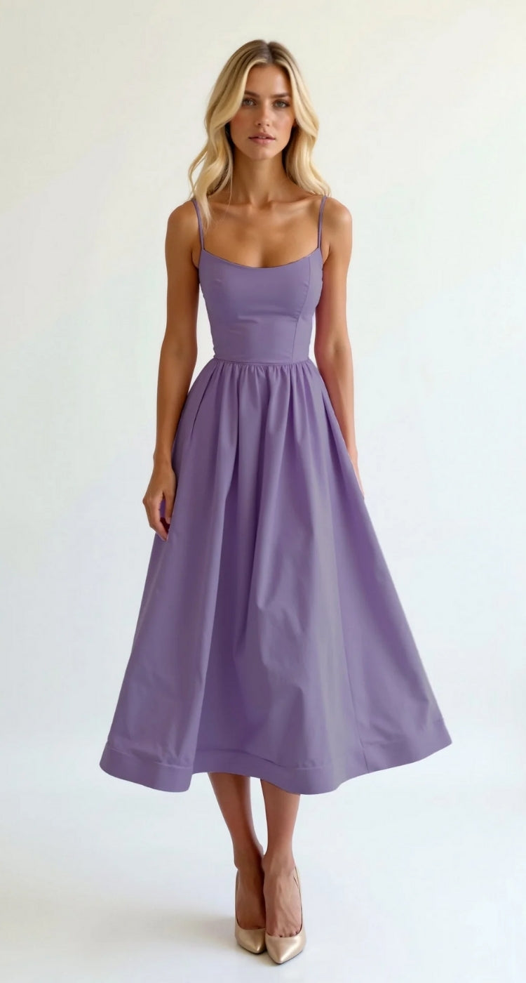 Midikleid in A-Linie mit Spaghetti-Trägern - ärmelloser V-Ausschnitt