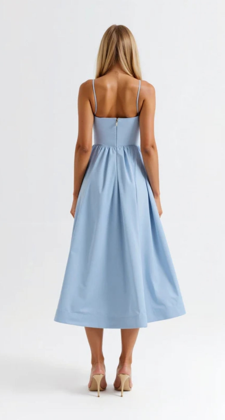 Midikleid in A-Linie mit Spaghetti-Trägern - ärmelloser V-Ausschnitt