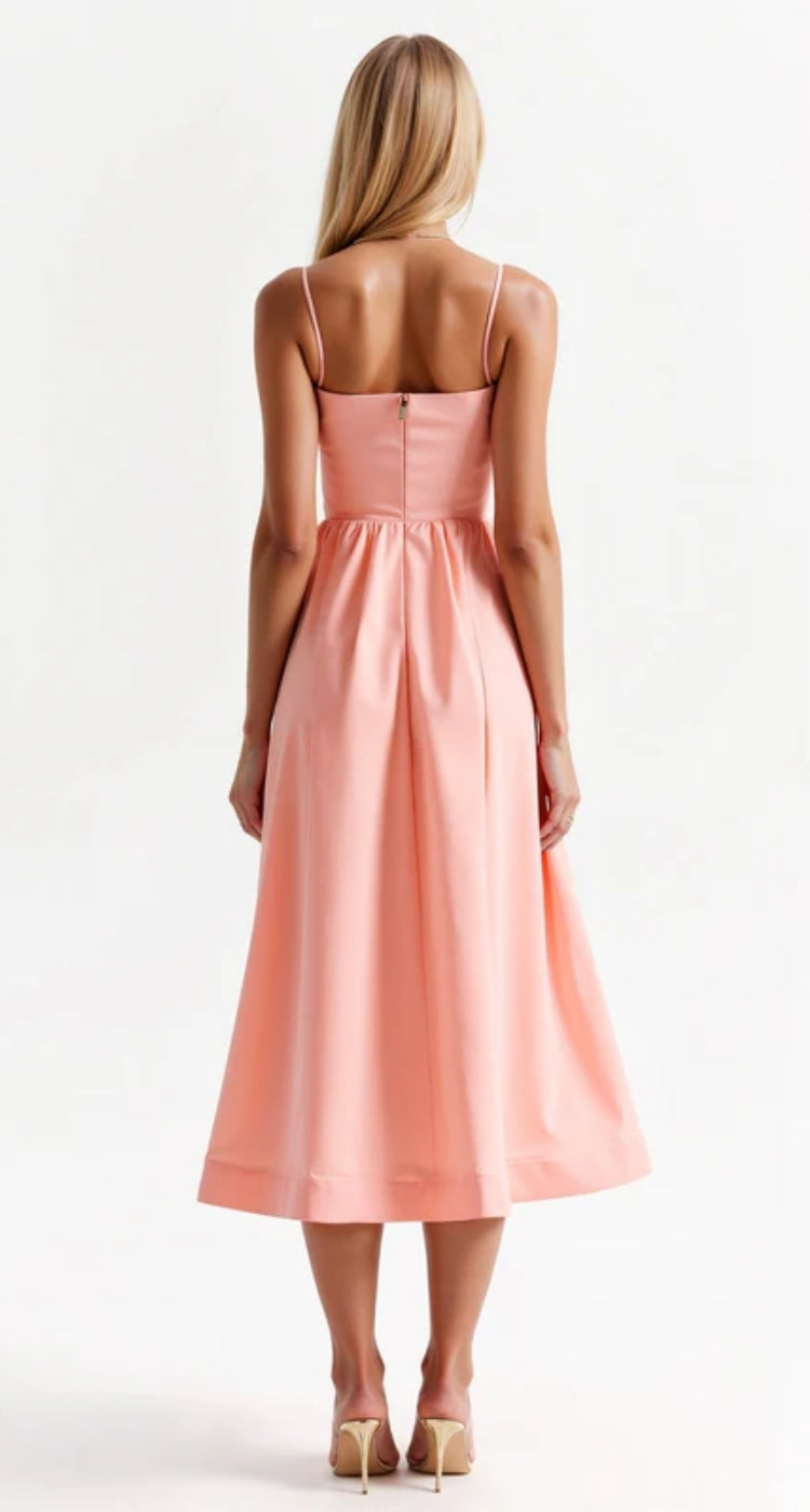 Midikleid in A-Linie mit Spaghetti-Trägern - ärmelloser V-Ausschnitt