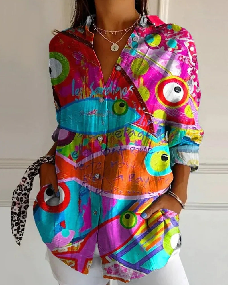 Modern Damen Bluse mit Allover-Print | Langarm