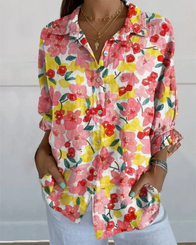 Modern Damen Bluse mit Allover-Print | Langarm