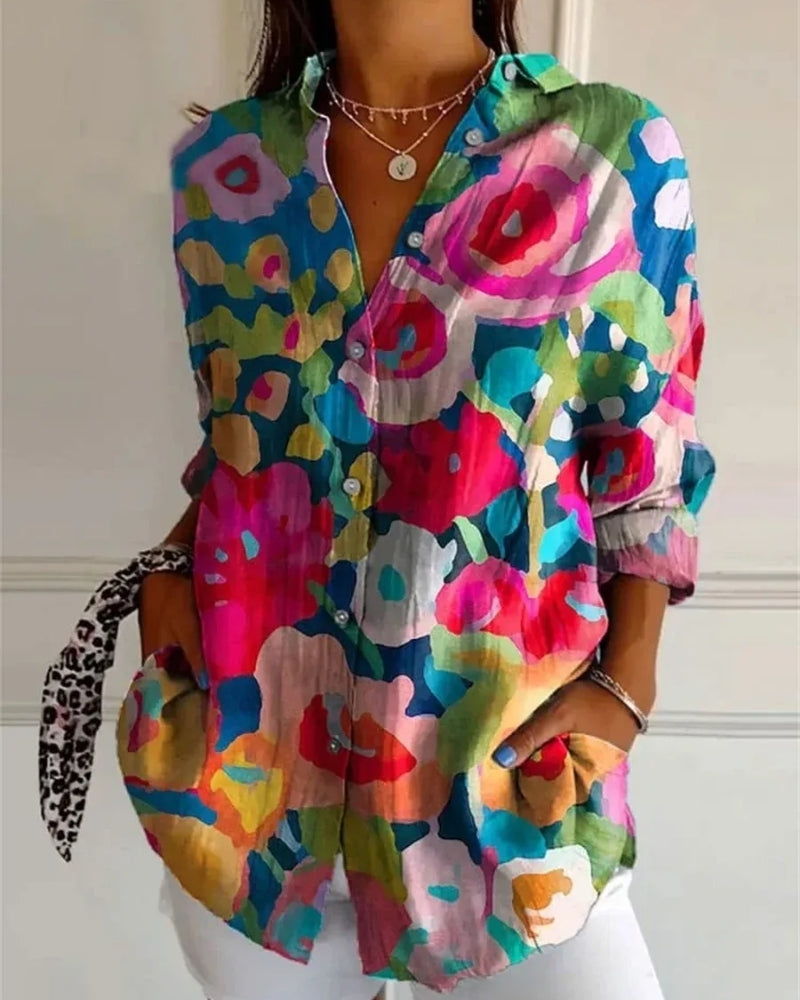 Modern Damen Bluse mit Allover-Print | Langarm
