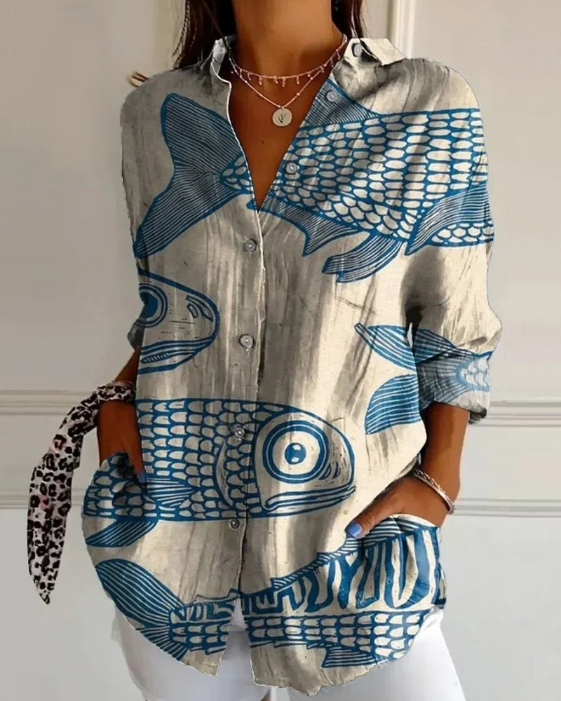 Modern Damen Bluse mit Allover-Print | Langarm