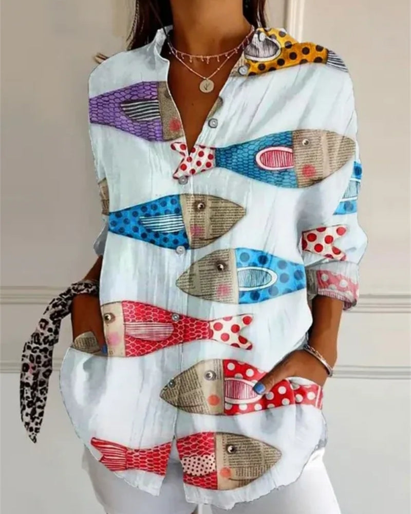 Modern Damen Bluse mit Allover-Print | Langarm