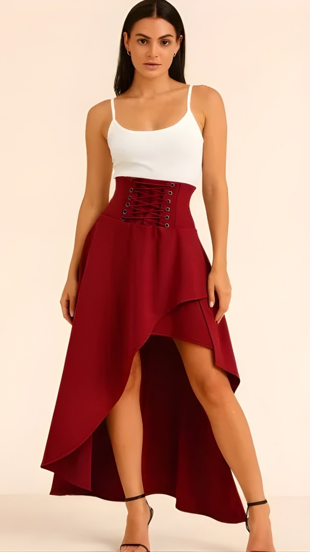 Modern Damen Midi Rock mit Schnürung | Asymmetrischer Saum