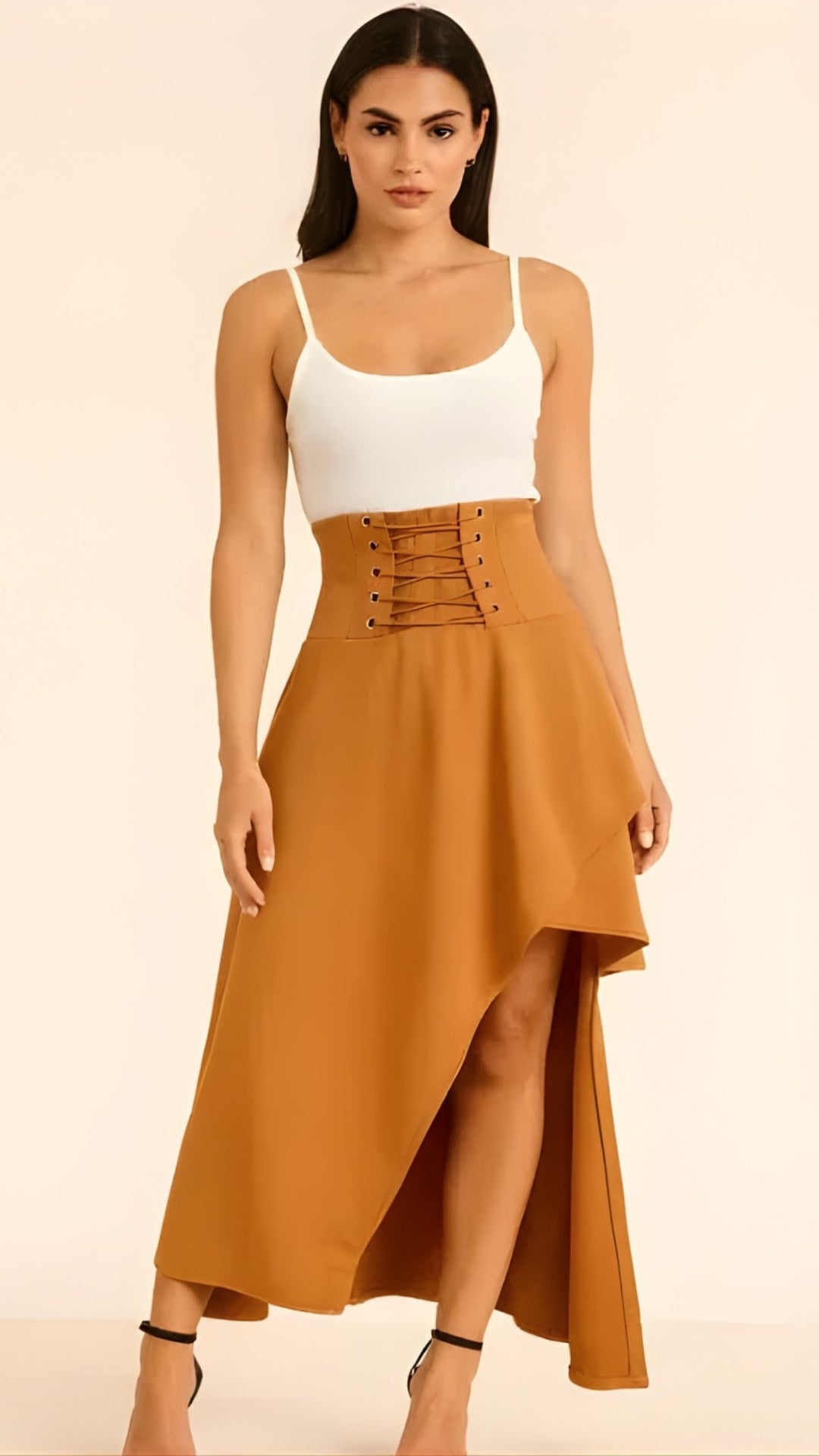 Modern Damen Midi Rock mit Schnürung | Asymmetrischer Saum