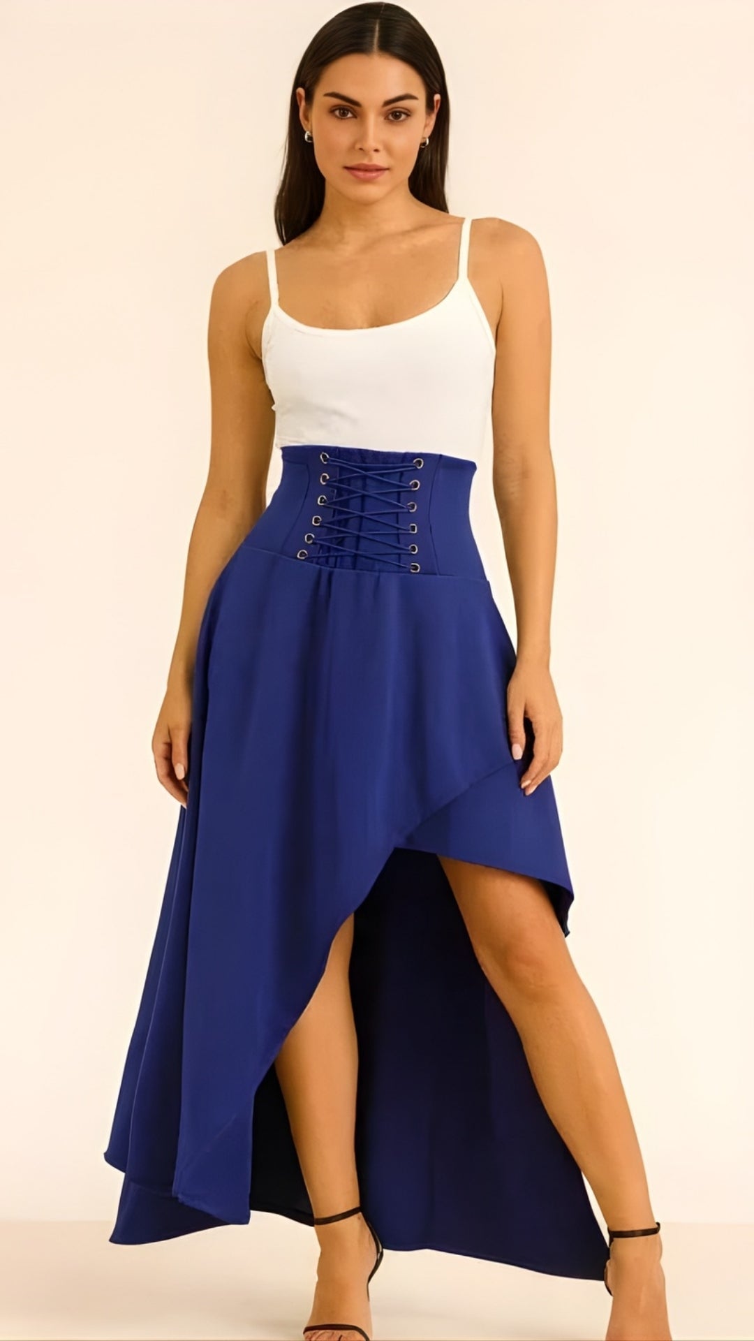 Modern Damen Midi Rock mit Schnürung | Asymmetrischer Saum