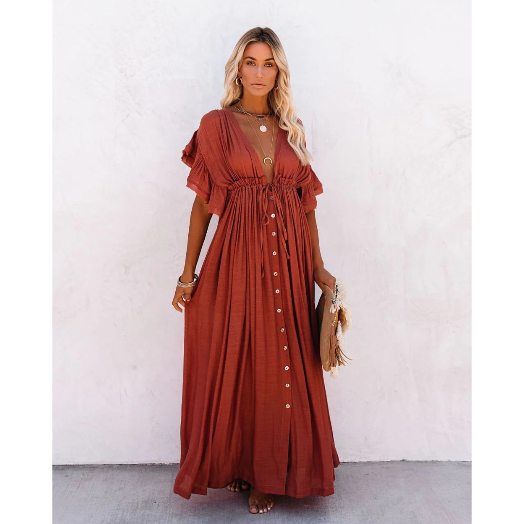 Nadia | Damen Boho Sommerkleid Maxi im modernen Stil