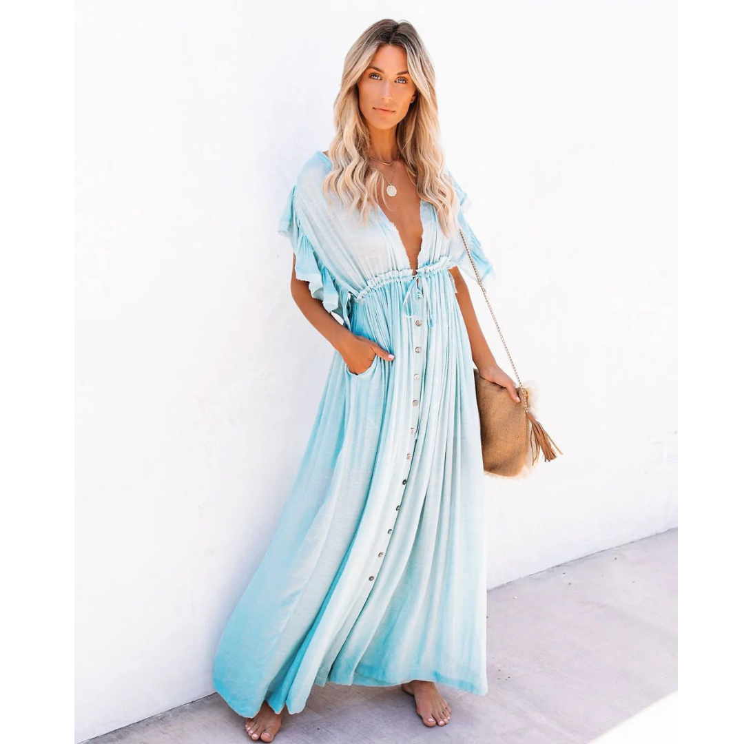 Nadia | Damen Boho Sommerkleid Maxi im modernen Stil