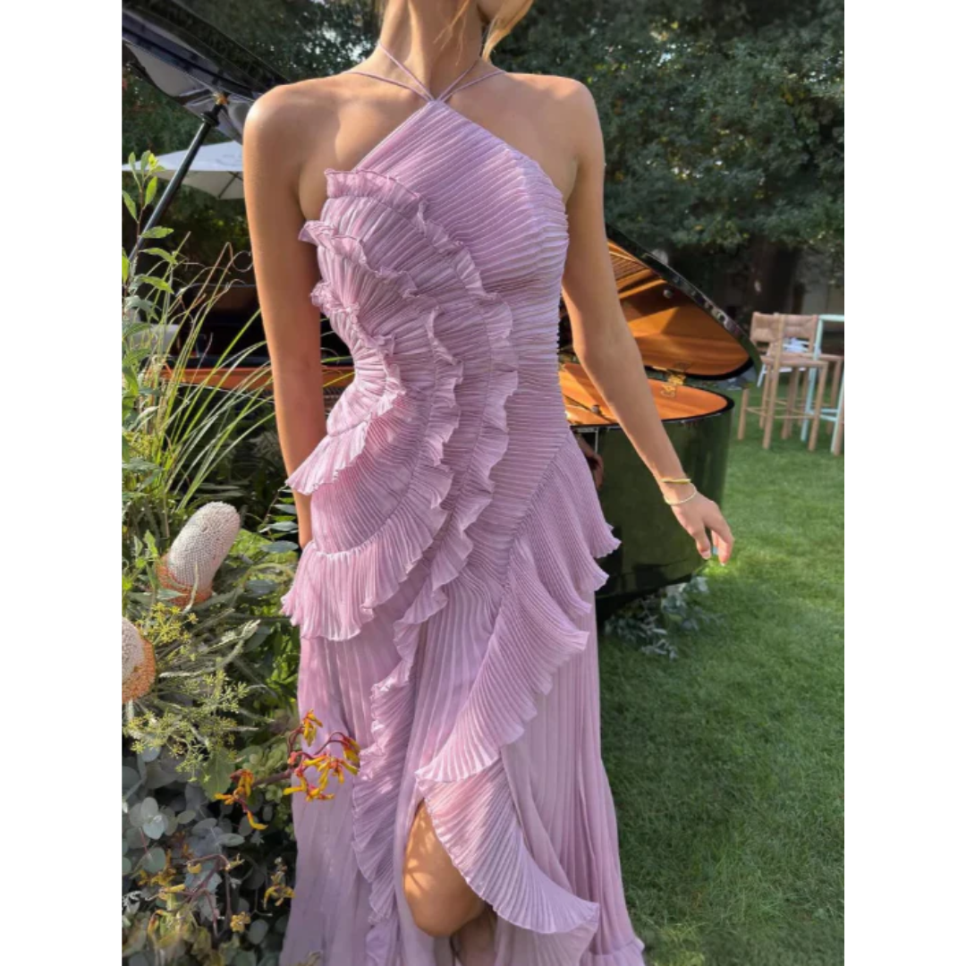 Nika | Damen Maxi Sommerkleid Mit Rüschen Und Neckholder