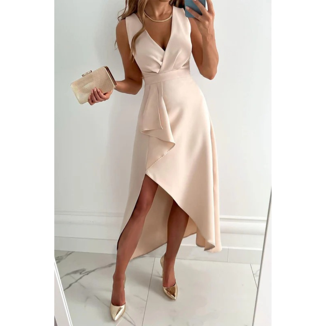 Noelia | Damen Midi Kleid Asymmetrisch Elegant Hochzeit