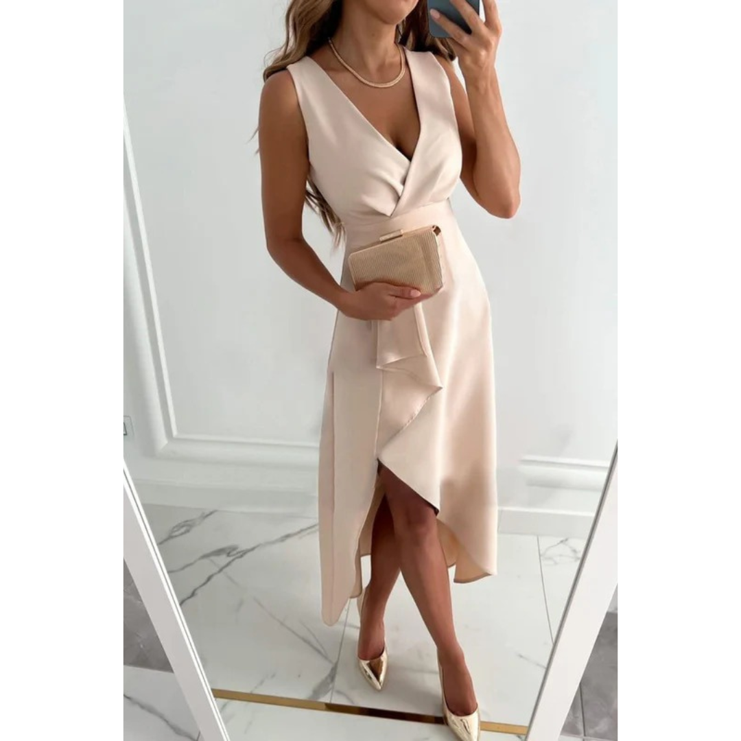 Noelia | Damen Midi Kleid Asymmetrisch Elegant Hochzeit