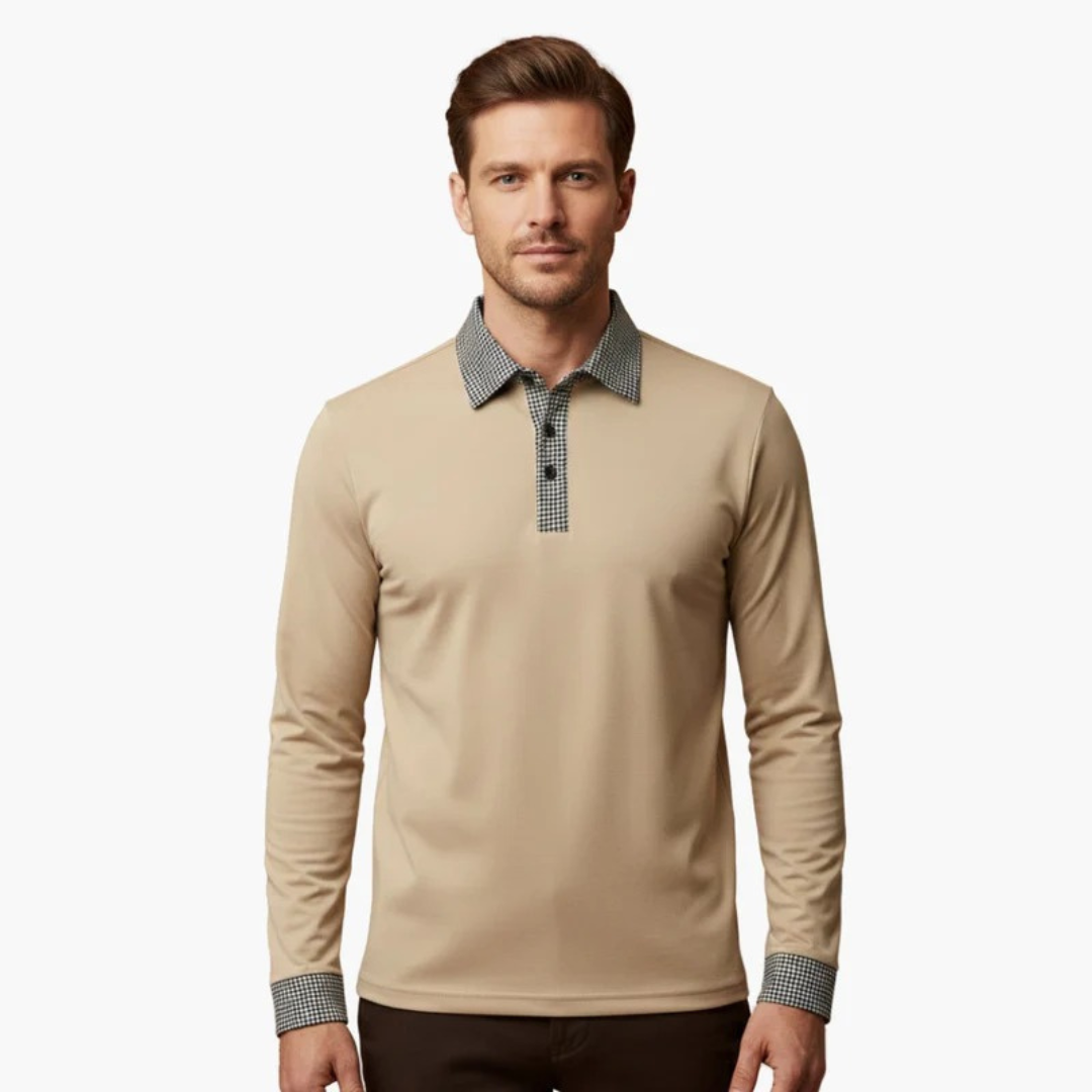 Paolo | Herren Langarm Poloshirt Mit Kontrastkragen