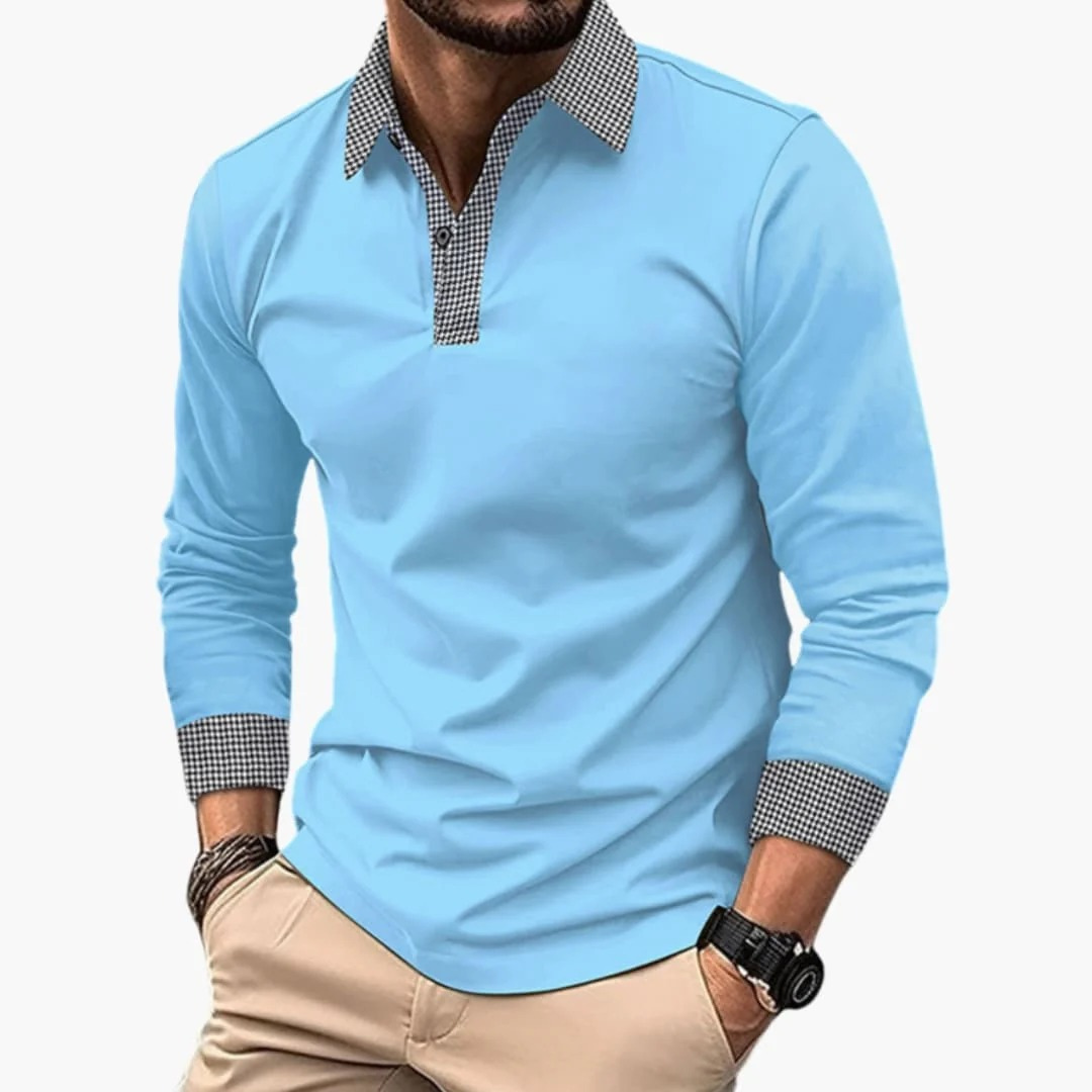 Paolo | Herren Langarm Poloshirt Mit Kontrastkragen