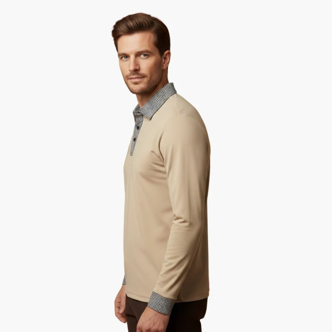 Paolo | Herren Langarm Poloshirt Mit Kontrastkragen