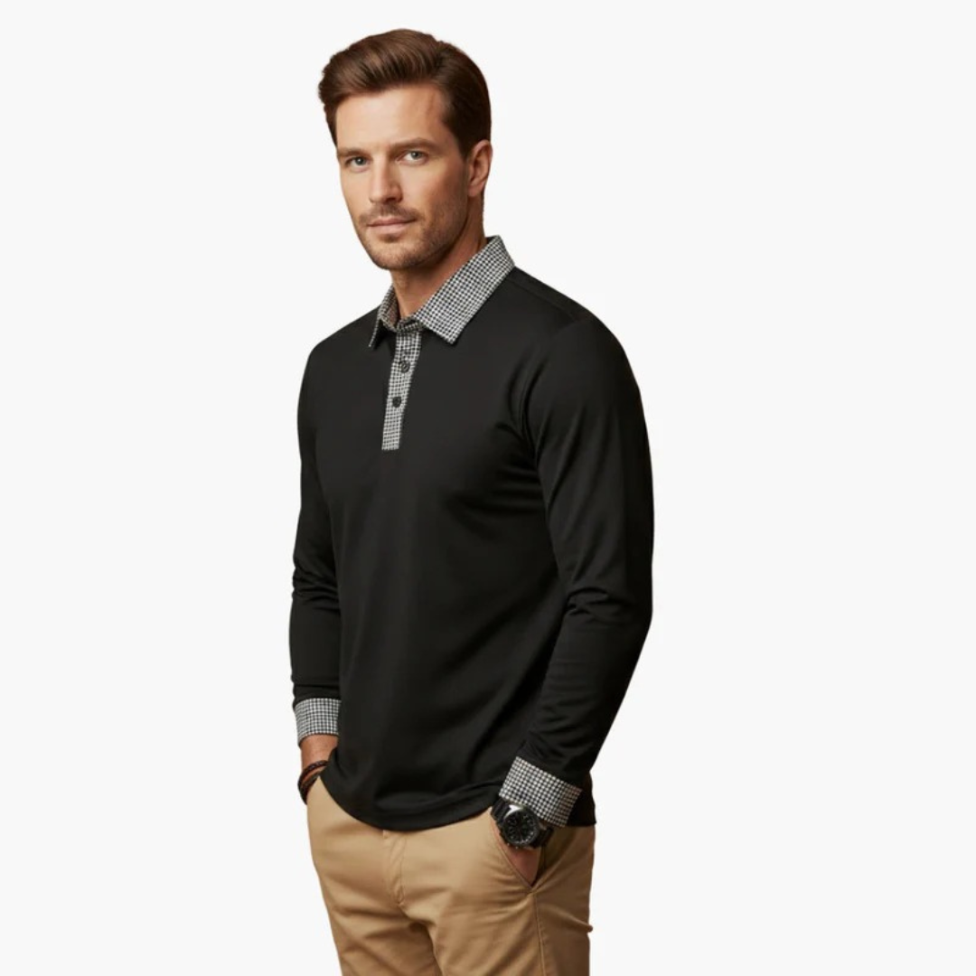Paolo | Herren Langarm Poloshirt Mit Kontrastkragen