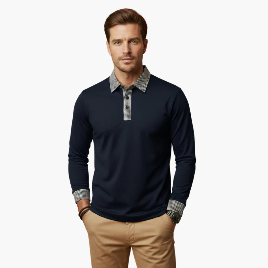 Paolo | Herren Langarm Poloshirt Mit Kontrastkragen