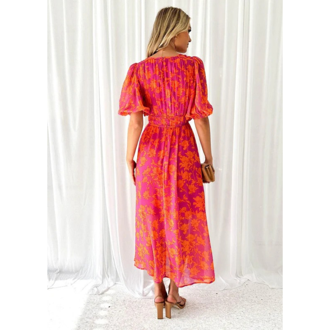 Patricia | Damen Sommerkleid Maxi mit Blumenmuster und V-Ausschnitt