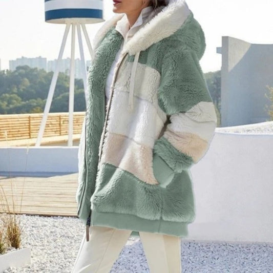 Plüsch-Winterjacke - Warme Strickjacke mit Kapuze in Übergröße