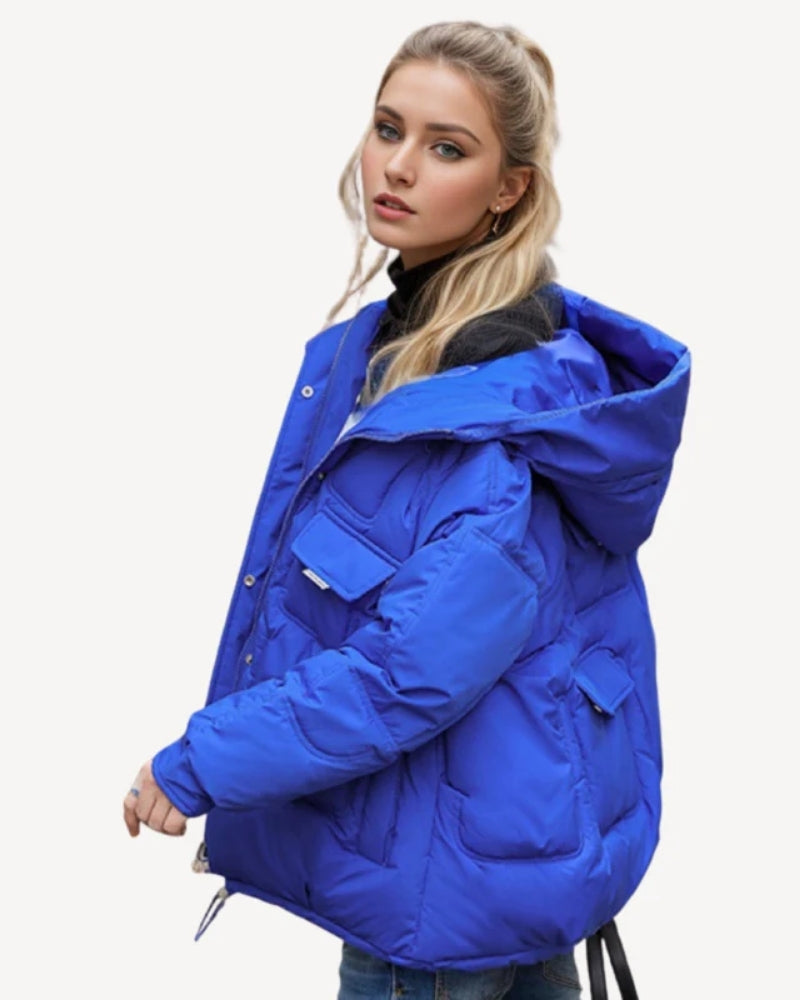 Puffer Winterjacke Damen – Leichter, isolierter Mantel mit großen Taschen und Kapuze