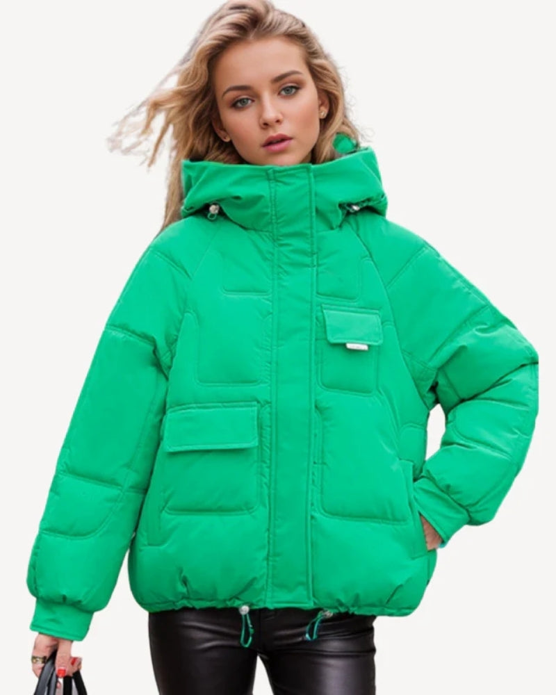 Puffer Winterjacke Damen – Leichter, isolierter Mantel mit großen Taschen und Kapuze