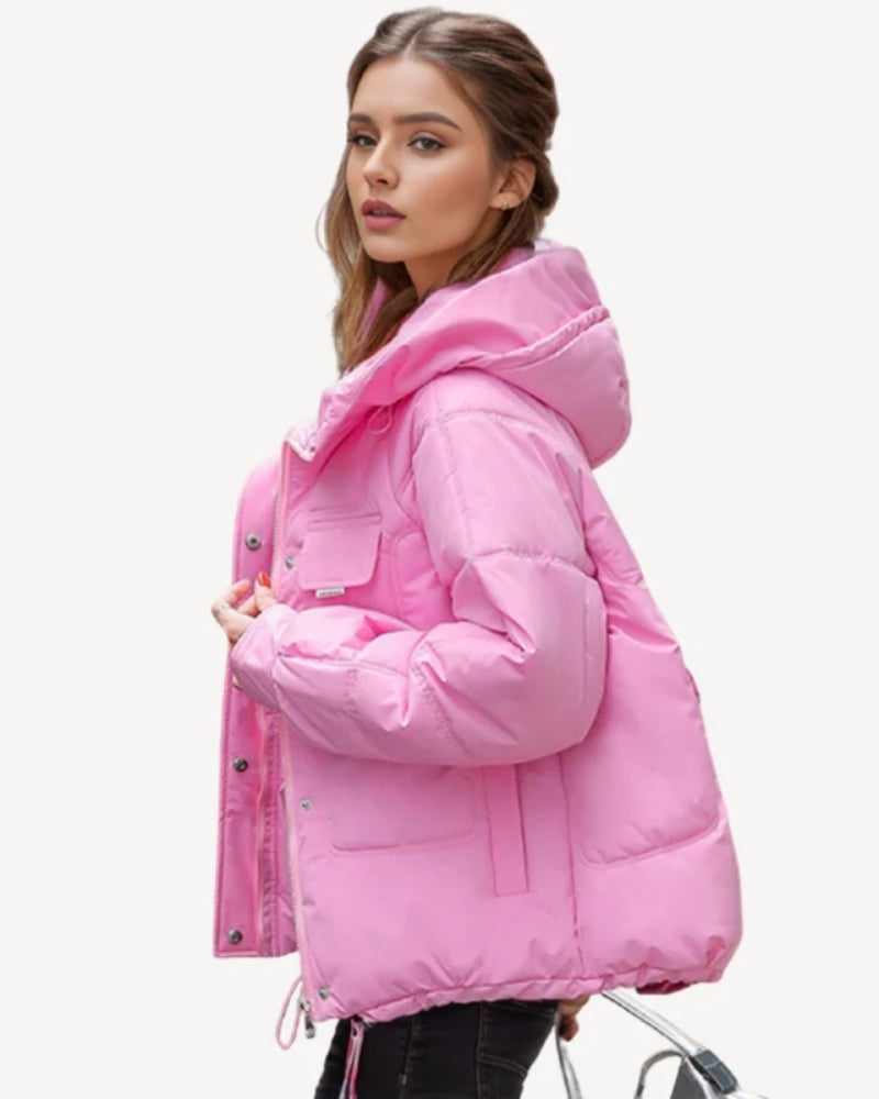 Puffer Winterjacke Damen – Leichter, isolierter Mantel mit großen Taschen und Kapuze