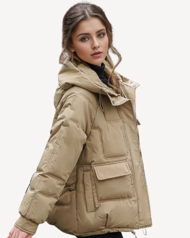 Puffer Winterjacke Damen – Leichter, isolierter Mantel mit großen Taschen und Kapuze