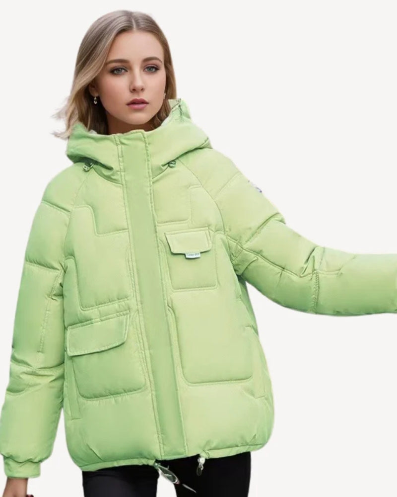 Puffer Winterjacke Damen – Leichter, isolierter Mantel mit großen Taschen und Kapuze