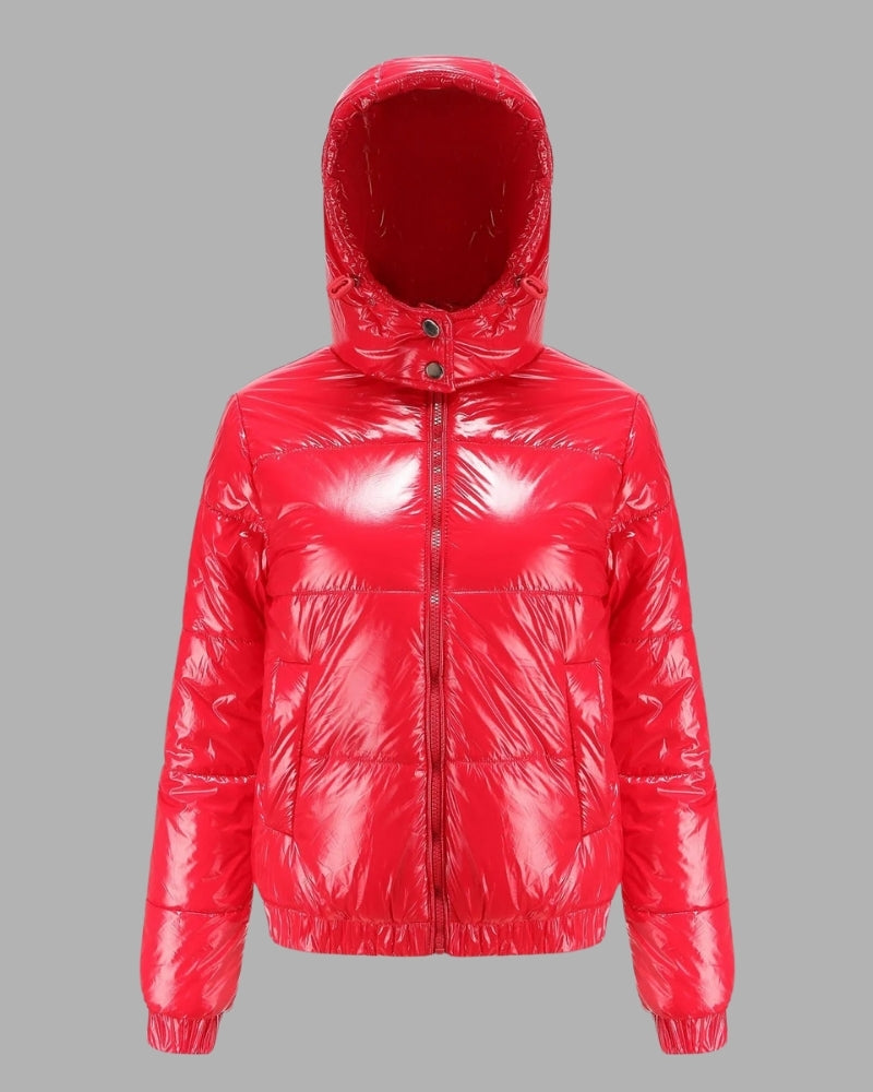 Puffer Winterjacke – glänzende Damenoberbekleidung für kaltes Wetter