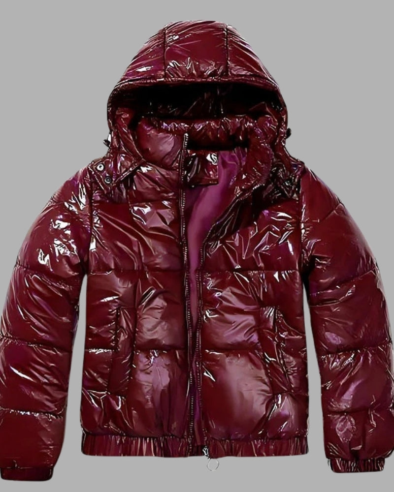 Puffer Winterjacke – glänzende Damenoberbekleidung für kaltes Wetter