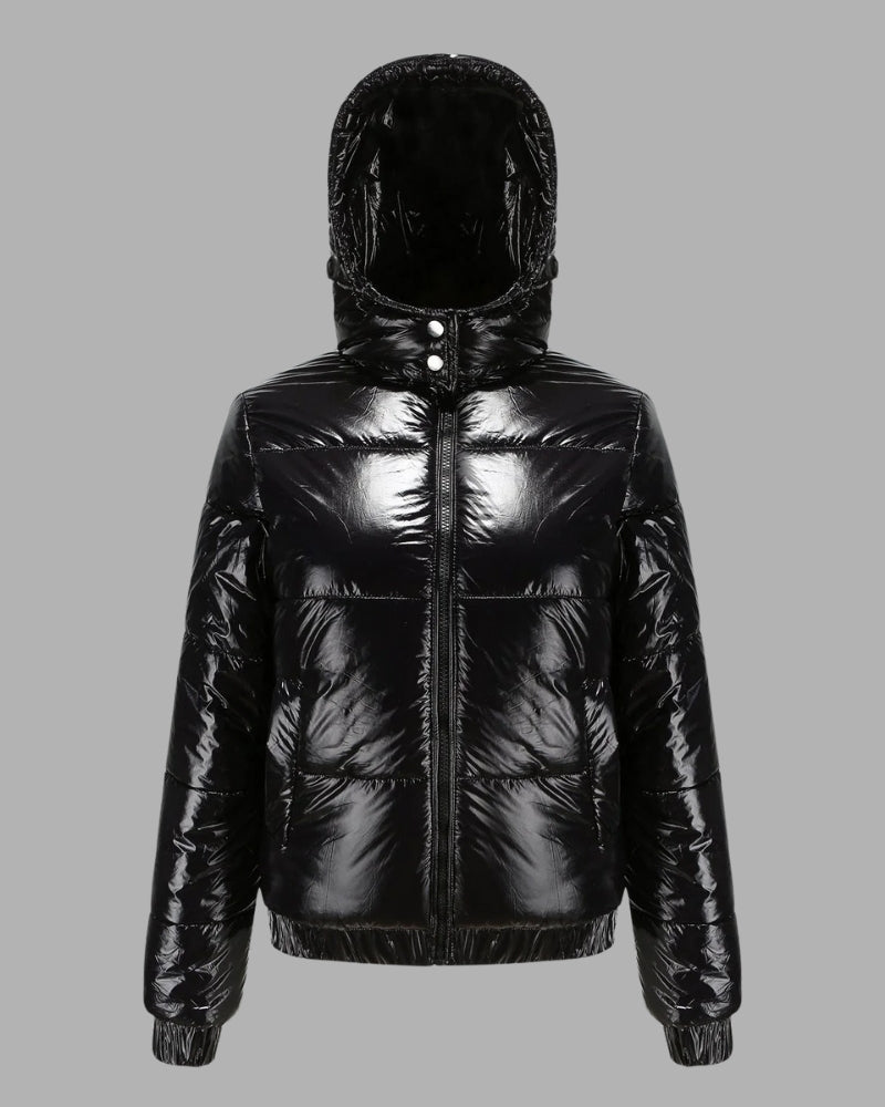 Puffer Winterjacke – glänzende Damenoberbekleidung für kaltes Wetter