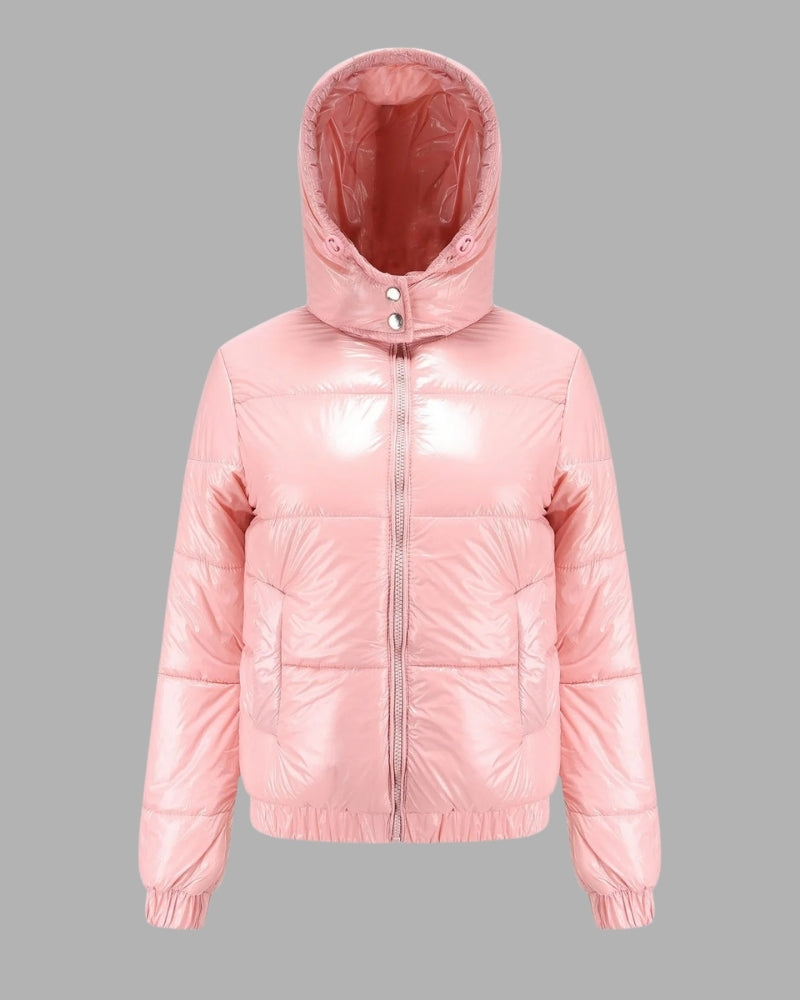 Puffer Winterjacke – glänzende Damenoberbekleidung für kaltes Wetter