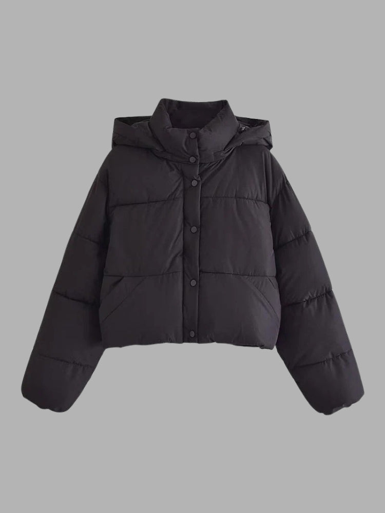 Puffer-Winterjacke mit Kapuze – Glänzend gesteppter Stil mit Kragen