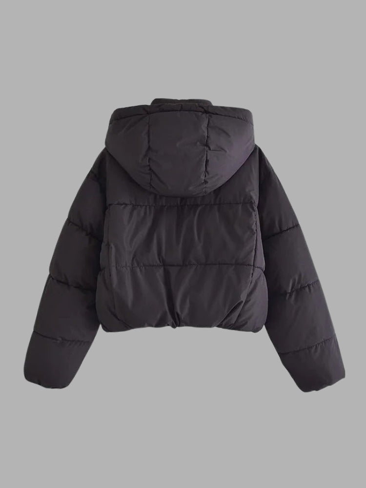 Puffer-Winterjacke mit Kapuze – Glänzend gesteppter Stil mit Kragen