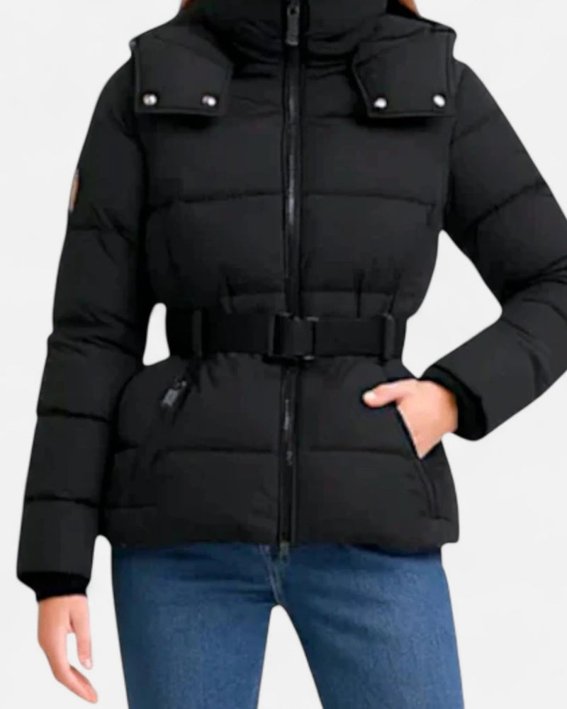 Pufferjacke für Damen – Mantel mit verstellbarem Gürtel und Struktur