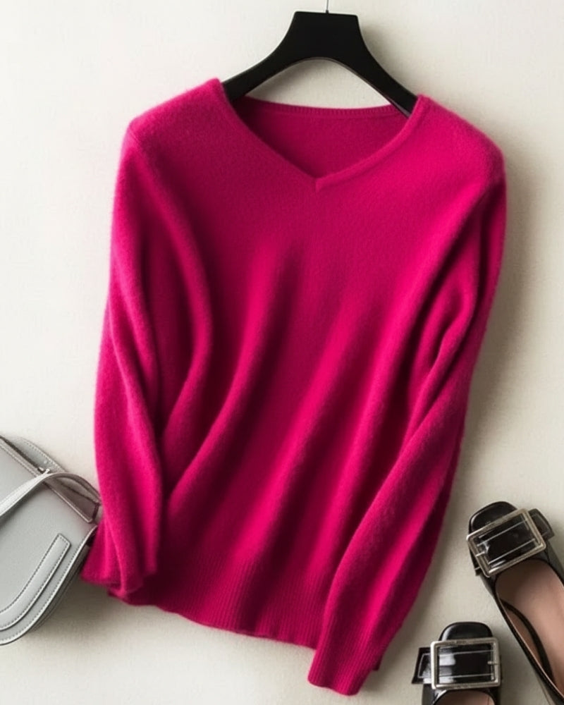 Pullover Damen 100% Mink Kaschmir – V-Ausschnitt Strickpullover für Herbst und Winter