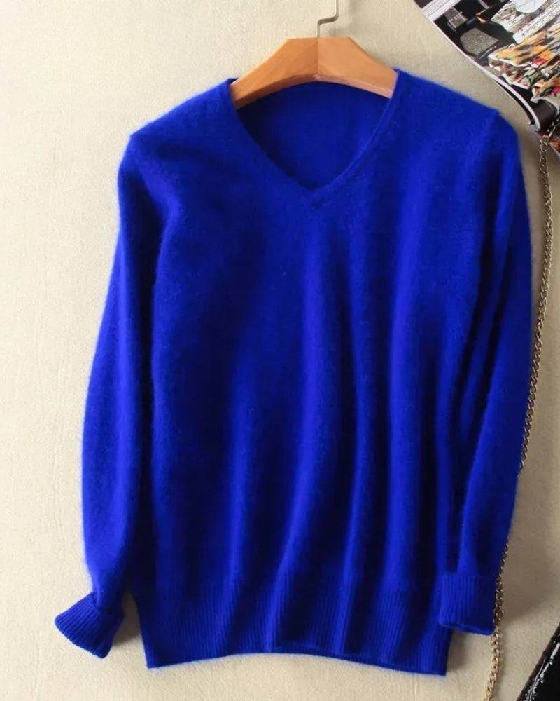 Pullover Damen 100% Mink Kaschmir – V-Ausschnitt Strickpullover für Herbst und Winter