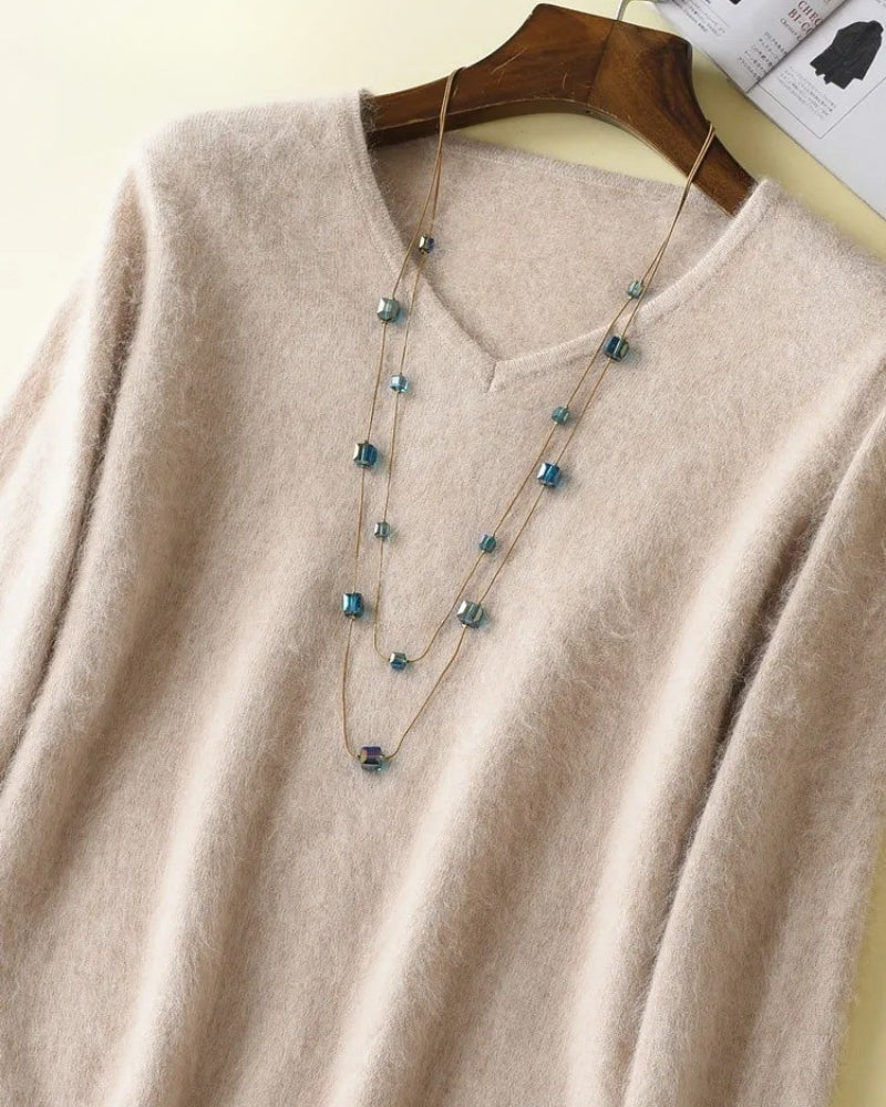 Pullover Damen 100% Mink Kaschmir – V-Ausschnitt Strickpullover für Herbst und Winter