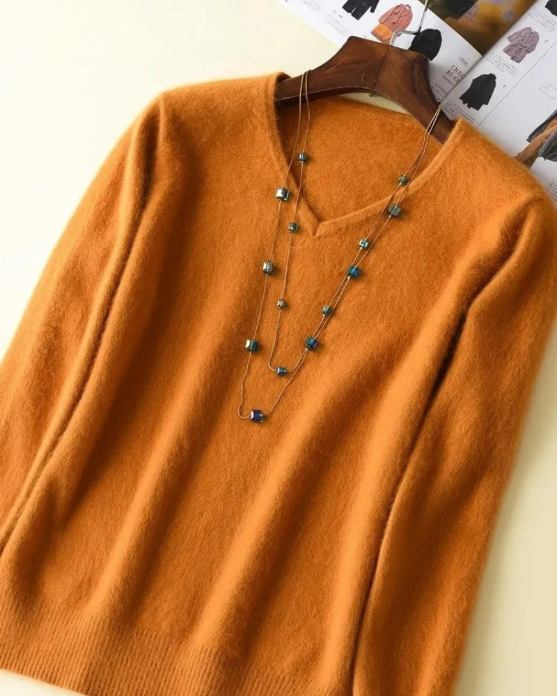 Pullover Damen 100% Mink Kaschmir – V-Ausschnitt Strickpullover für Herbst und Winter