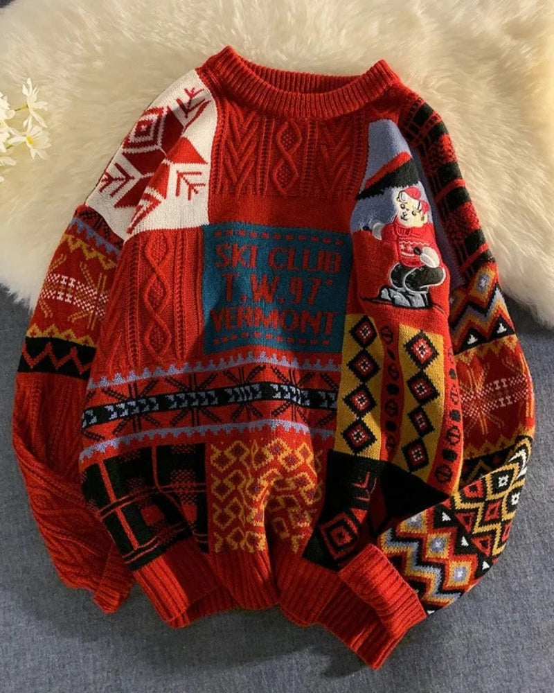 Pullover Weihnachten Damen – Bunter Strick mit Festlichem Motiv