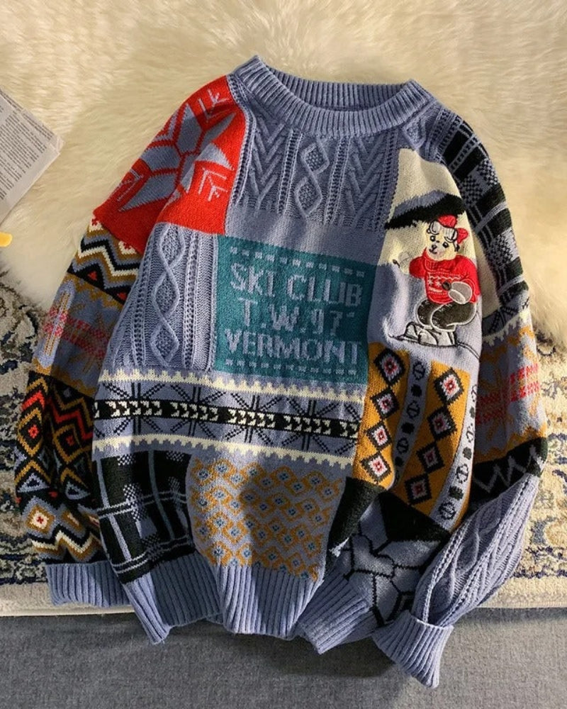 Pullover Weihnachten Damen – Bunter Strick mit Festlichem Motiv