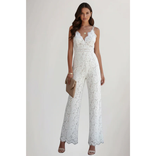 Regina | Damen Jumpsuit Mit V Ausschnitt Und Spitze Für Abend