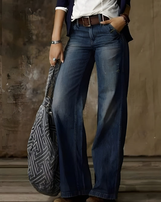 Retro Damen High-Waist Jeans mit weitem Bein | Schlagstil