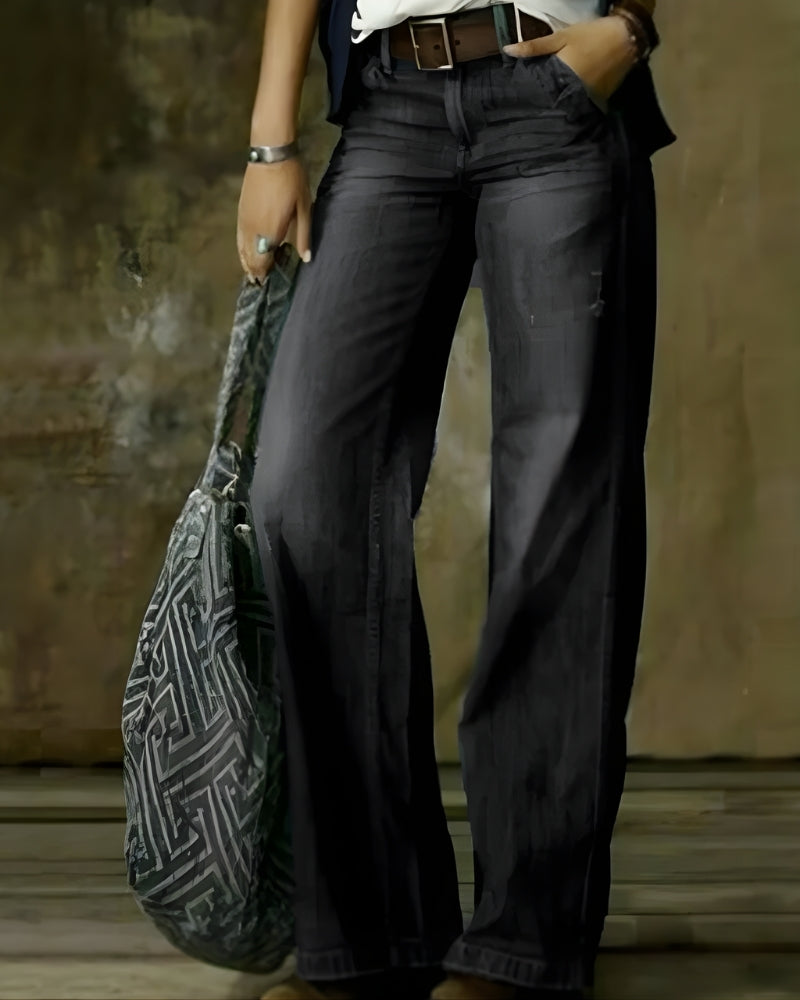 Retro Damen High-Waist Jeans mit weitem Bein | Schlagstil